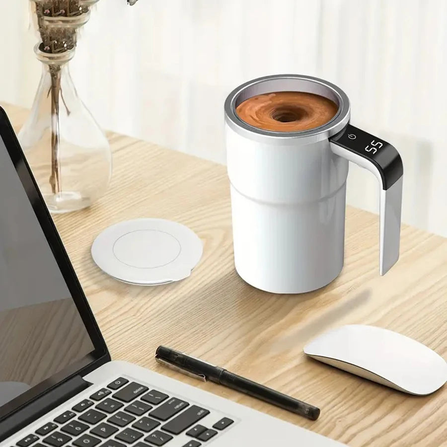Temperature Display Automatic Stirring Cup, Rechargeable Magnetic Automatic Stirring Coffee Cup, Portable Travel Water Cup