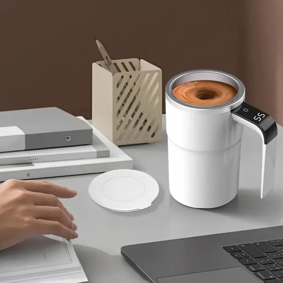 Temperature Display Automatic Stirring Cup, Rechargeable Magnetic Automatic Stirring Coffee Cup, Portable Travel Water Cup